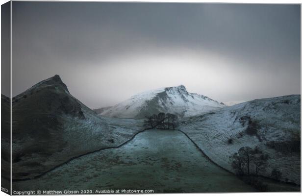 Stuning Winter landscape image of Chrome Hill and Parkhouse Hill in Peak District England Canvas Print by Matthew Gibson