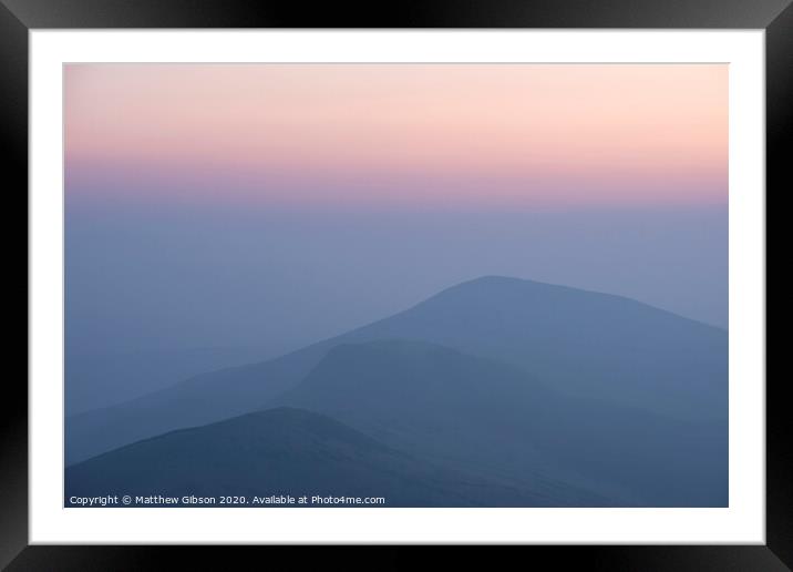 Stunning Winter sunrise landscape image of The Great Ridge in the Peak District in England with mist hanging around the peaks Framed Mounted Print by Matthew Gibson