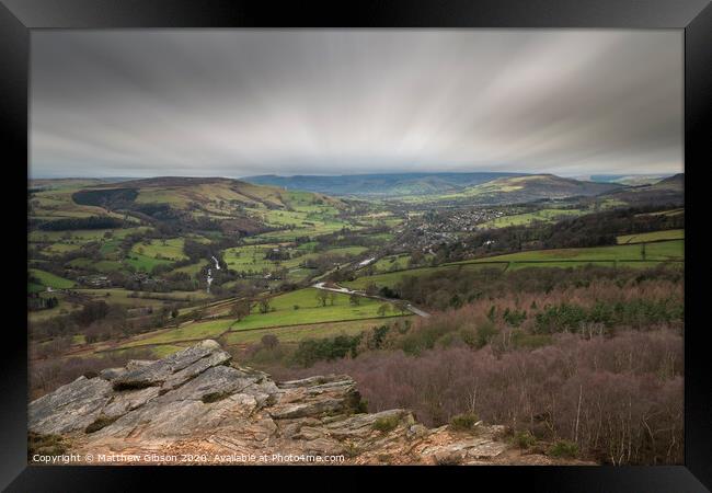 Dramatic moody Winter landscape image of Peak District in England during soft afternoon light Framed Print by Matthew Gibson