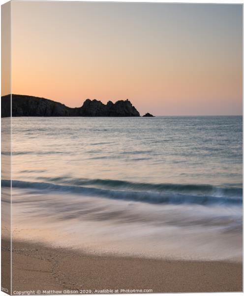 Stunning vibrant sunrise landscape image of Porthcurno beach on South Cornwall coast in England Canvas Print by Matthew Gibson