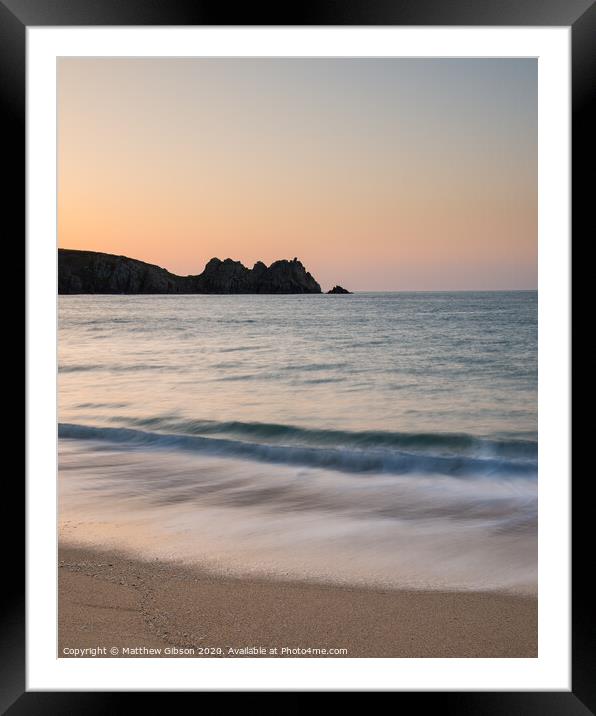 Stunning vibrant sunrise landscape image of Porthcurno beach on South Cornwall coast in England Framed Mounted Print by Matthew Gibson