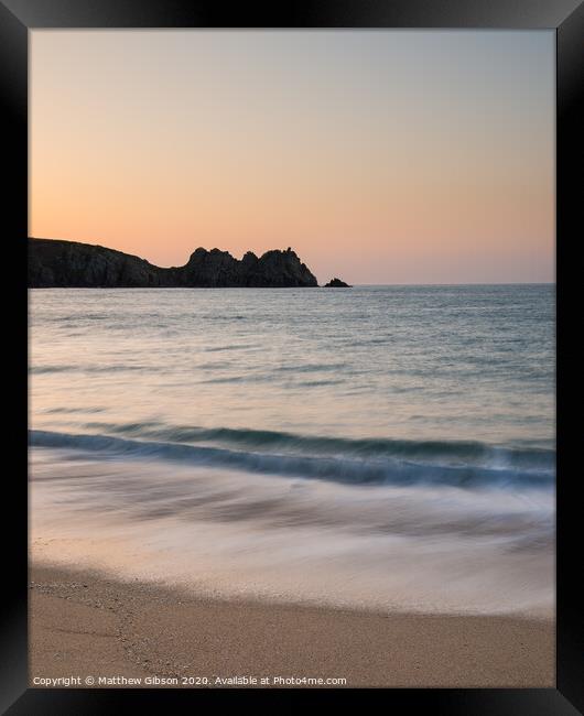 Stunning vibrant sunrise landscape image of Porthcurno beach on South Cornwall coast in England Framed Print by Matthew Gibson