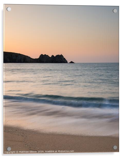 Stunning vibrant sunrise landscape image of Porthcurno beach on South Cornwall coast in England Acrylic by Matthew Gibson