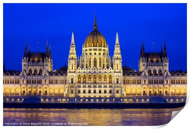 Hungarian Parliament Building at Night Print by Artur Bogacki