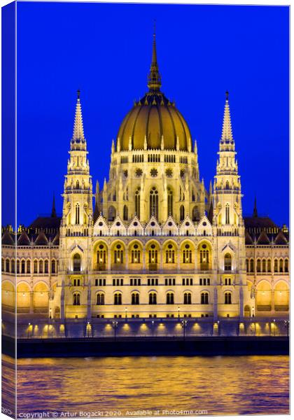Hungarian Parliament Building at Night Canvas Print by Artur Bogacki