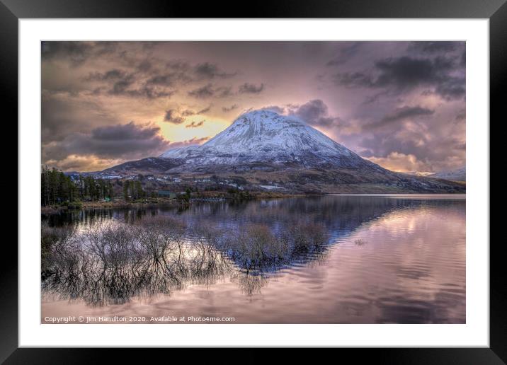Winter sunset on Errigal Framed Mounted Print by jim Hamilton