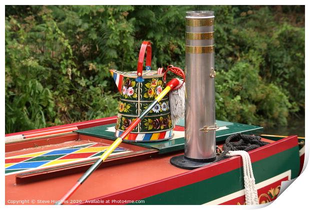 Brightly coloured canal boat Print by Steve Hughes