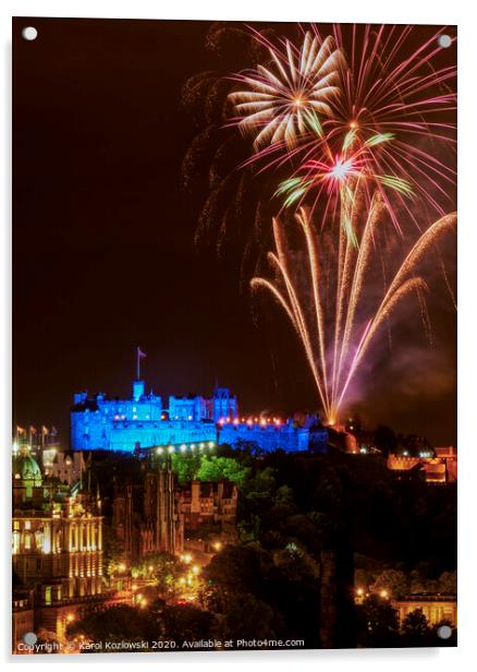 Fireworks over Edinburgh Castle Acrylic by Karol Kozlowski