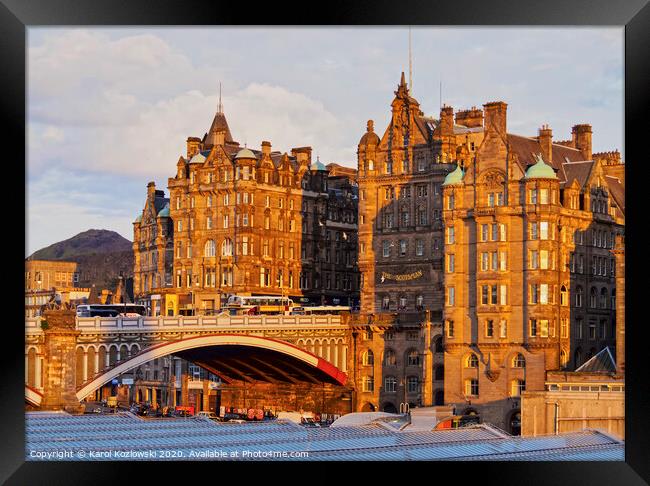 View of the Scotsman Hotel and the North Bridge in Edinburgh Framed Print by Karol Kozlowski