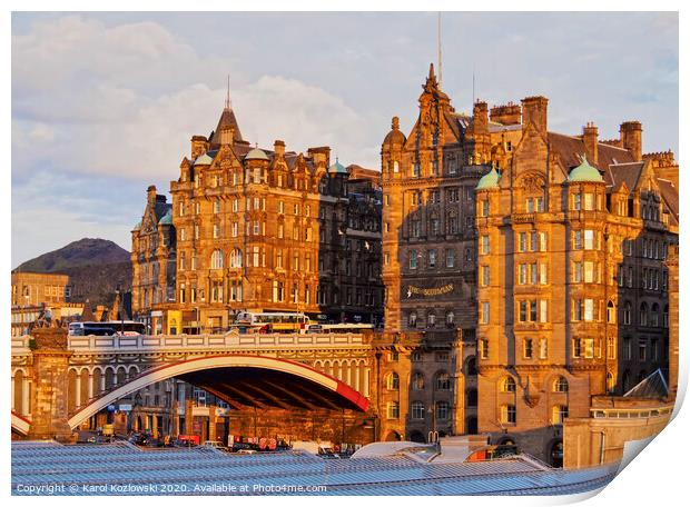 View of the Scotsman Hotel and the North Bridge in Edinburgh Print by Karol Kozlowski