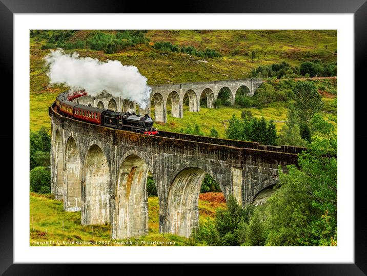 Jacobite Steam Train crossing the Glenfinnan Viaduct Framed Mounted Print by Karol Kozlowski