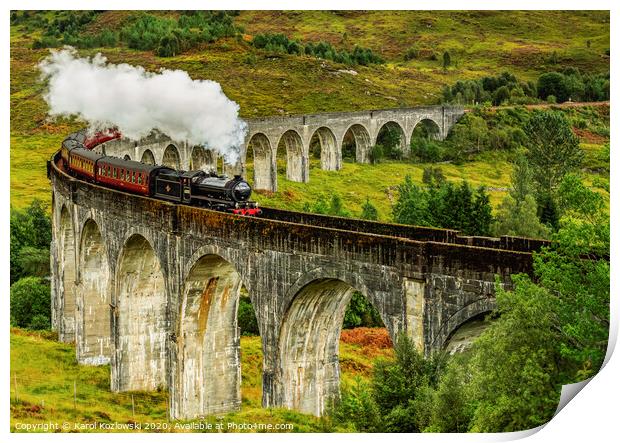Jacobite Steam Train crossing the Glenfinnan Viaduct Print by Karol Kozlowski