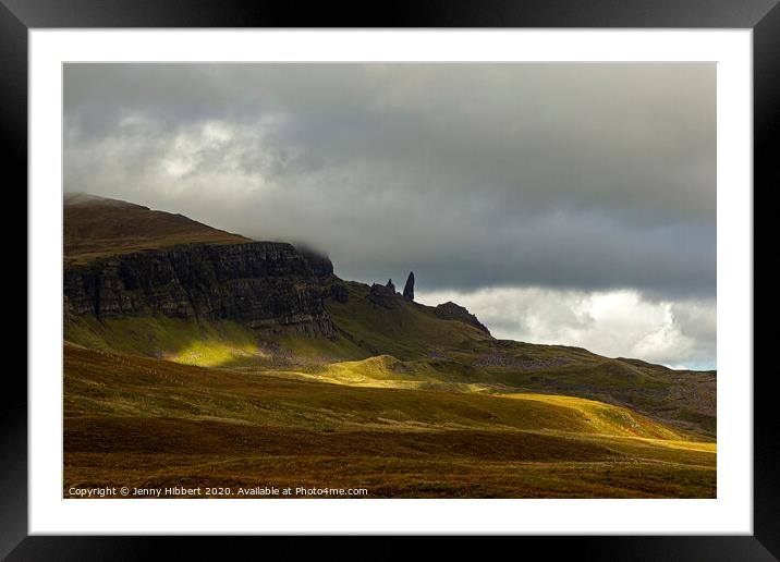 Old Man of Storr poking out of the landscape Framed Mounted Print by Jenny Hibbert
