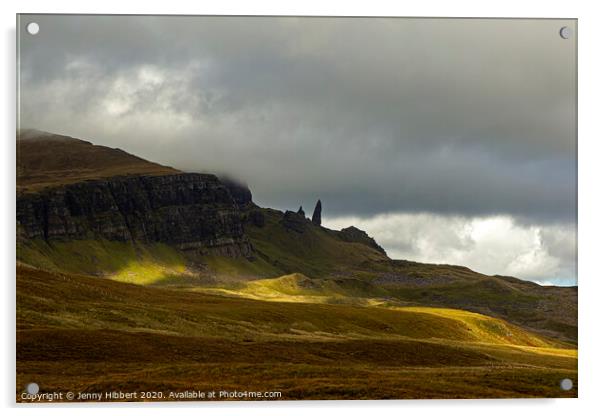 Old Man of Storr poking out of the landscape Acrylic by Jenny Hibbert