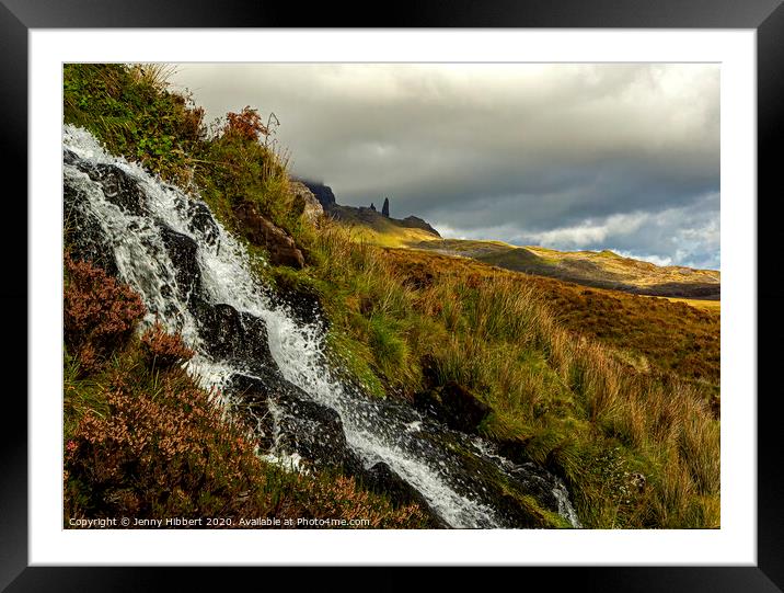 Bride's Veil Falls with Old Man of Storr Framed Mounted Print by Jenny Hibbert