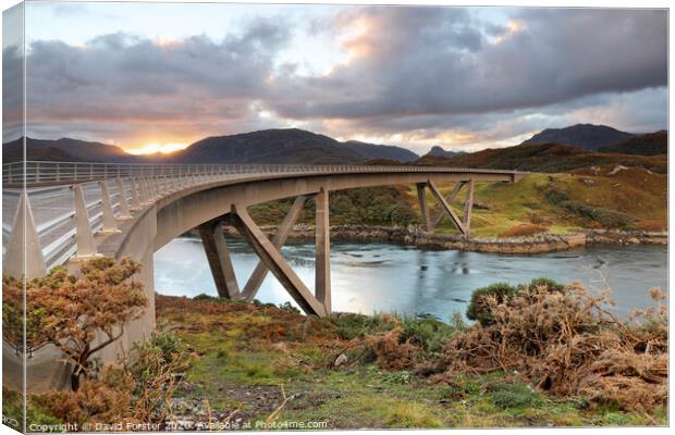 The Kylesku Bridge Sunrise Highlands, Scotland, UK Canvas Print by David Forster