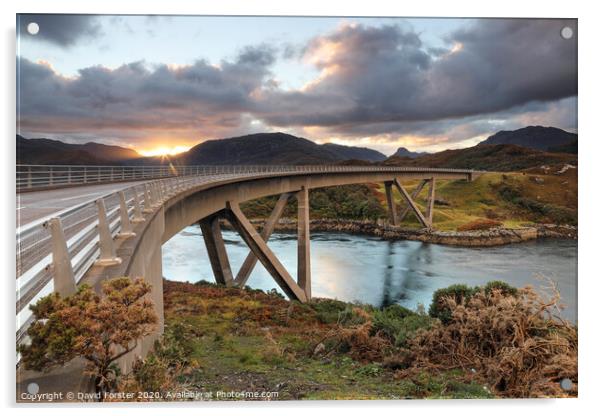 The Kylesku Bridge Sunrise, Highlands, Scotland, U Acrylic by David Forster