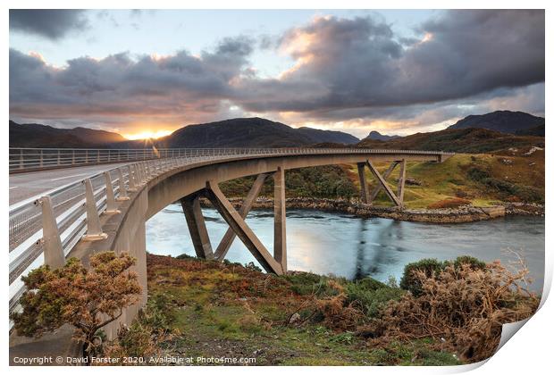 The Kylesku Bridge Sunrise, Highlands, Scotland, U Print by David Forster