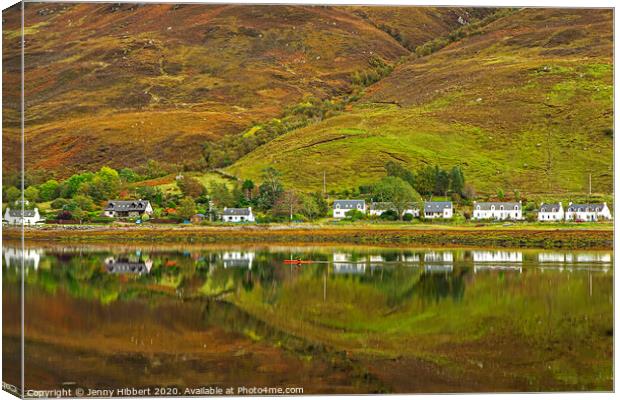 Reflection on the Loch Long looking across to Dornie Canvas Print by Jenny Hibbert