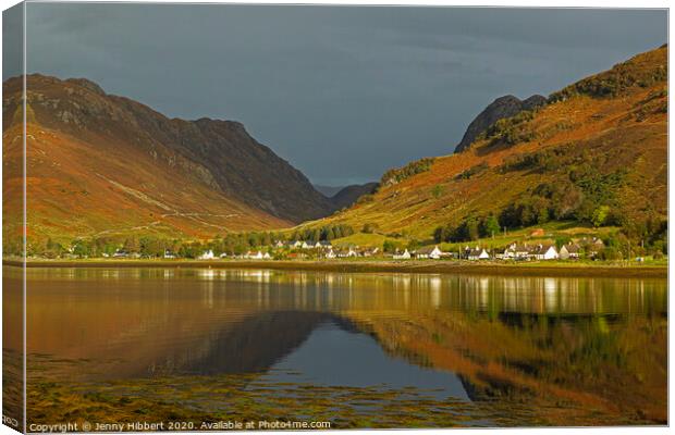 Dornie Loch Long with reflections  Canvas Print by Jenny Hibbert