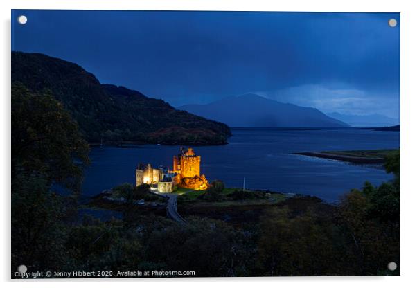 Eilean Donan castle lit up Acrylic by Jenny Hibbert