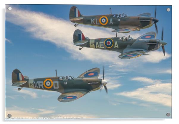 A trio of WW2 RAF Spitfires Acrylic by Richard Ashbee