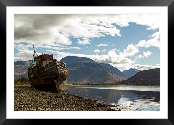 Corpach with  Old boat and Ben Nevis  Framed Mounted Print by Jenny Hibbert