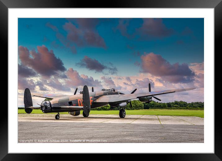 RAF Lancaster at Sunset Framed Mounted Print by Richard Ashbee