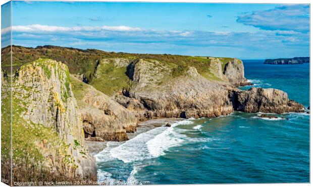 Cliffs at Skrinkle Haven on the Pembrokeshire coas Canvas Print by Nick Jenkins