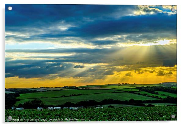 Sunset near Manorbier Pembrokeshire West Wales Acrylic by Nick Jenkins