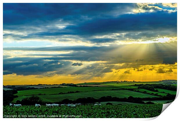 Sunset near Manorbier Pembrokeshire West Wales Print by Nick Jenkins