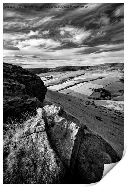 Wispy clouds over a Peak District landscape Print by Andrew Kearton