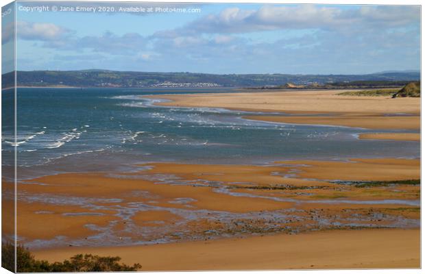 Whitford Sands, North Gower, Loughor Estuary Canvas Print by Jane Emery