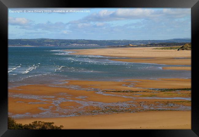 Whitford Sands, North Gower, Loughor Estuary Framed Print by Jane Emery