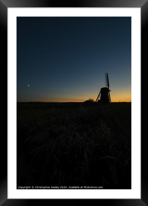 Sunset over Herringfleet Windmill  Framed Mounted Print by Christopher Keeley