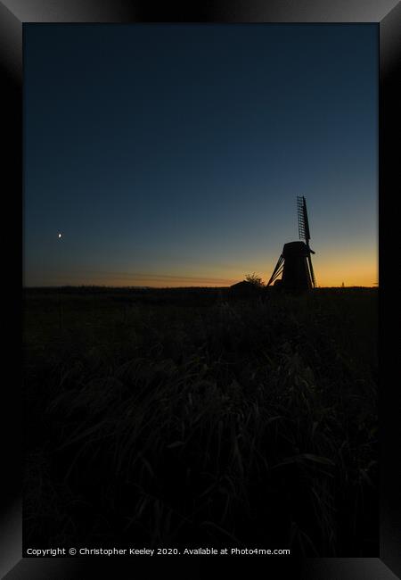Sunset over Herringfleet Windmill  Framed Print by Christopher Keeley