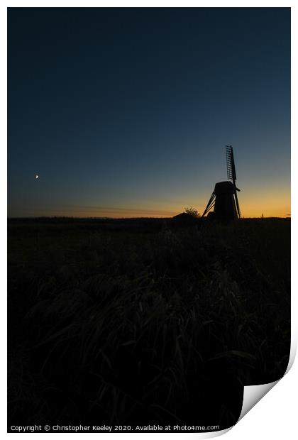 Sunset over Herringfleet Windmill  Print by Christopher Keeley
