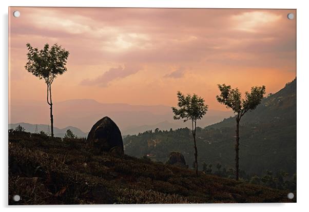 Sunset in the mountains Acrylic by Hassan Najmy