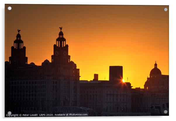 Liverpool Sunrise - Three Graces Acrylic by Peter Lovatt  LRPS