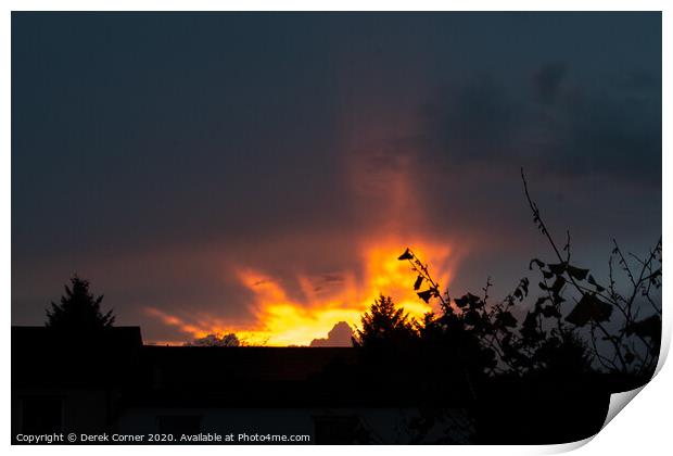 Sunset clouds over Cumbernauld Print by Derek Corner