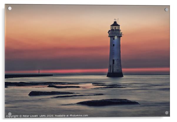 Fort Perch Rock Lighthouse at sunset Acrylic by Peter Lovatt  LRPS
