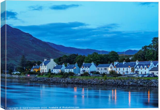 Loch Long and Dornie Village Canvas Print by Karol Kozlowski