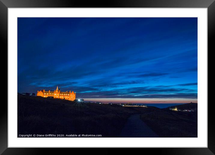 The Headland Hotel at Dusk Newquay Framed Mounted Print by Diane Griffiths