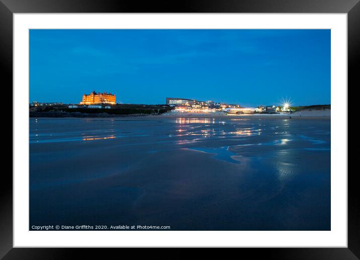 Fistral Beach at Night Framed Mounted Print by Diane Griffiths