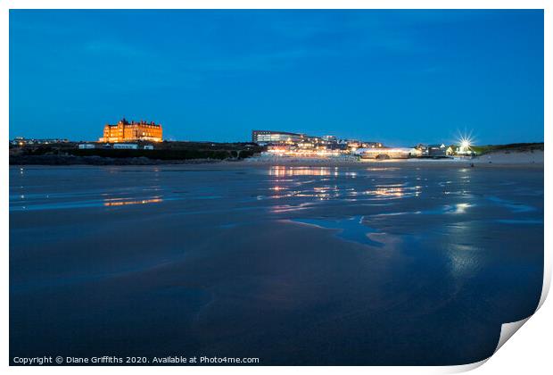 Fistral Beach at Night Print by Diane Griffiths