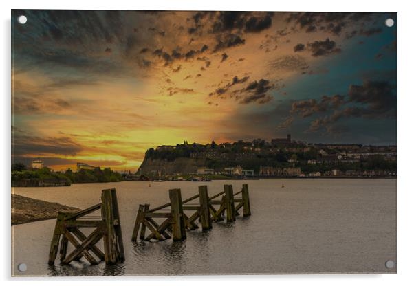Cardiff Bay Dramatic Sunset Acrylic by Steve Purnell