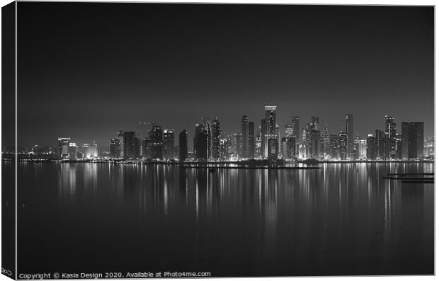 Doha Skyline at Night from the Pearl Canvas Print by Kasia Design