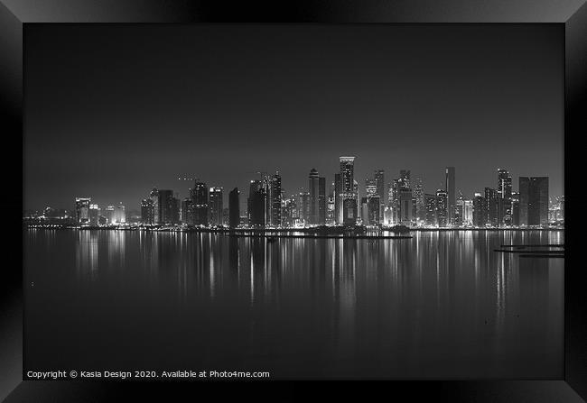 Doha Skyline at Night from the Pearl Framed Print by Kasia Design