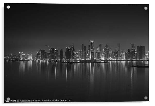 Doha Skyline at Night from the Pearl Acrylic by Kasia Design