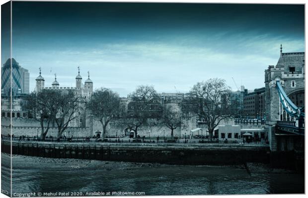 Tower of London by the Embankment on a cool overcast day, City of London, England, UK Canvas Print by Mehul Patel